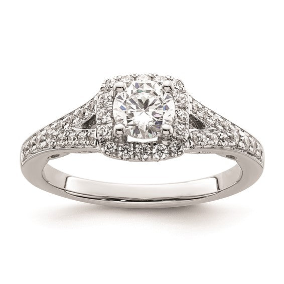 14k White Gold Halo Plus (Holds 1/2 carat (5.2mm) Round Center) 1/3 carat Diamond Semi-Mount Engagement Ring