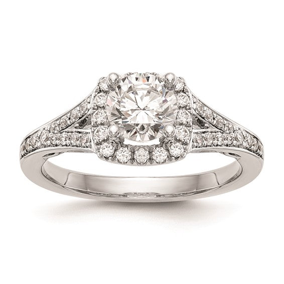 14k White Gold Halo Plus (Holds 1 carat (6.5mm) Round Center) 3/8 carat Diamond Semi-Mount Engagement Ring