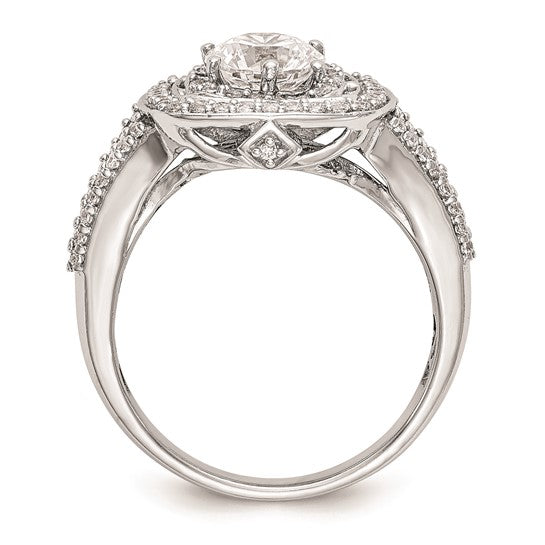 14K White Gold Double Halo (Holds 1 carat (6..5mm) Round Center) 1/2 carat Diamond Semi-Mount Engagement Ring