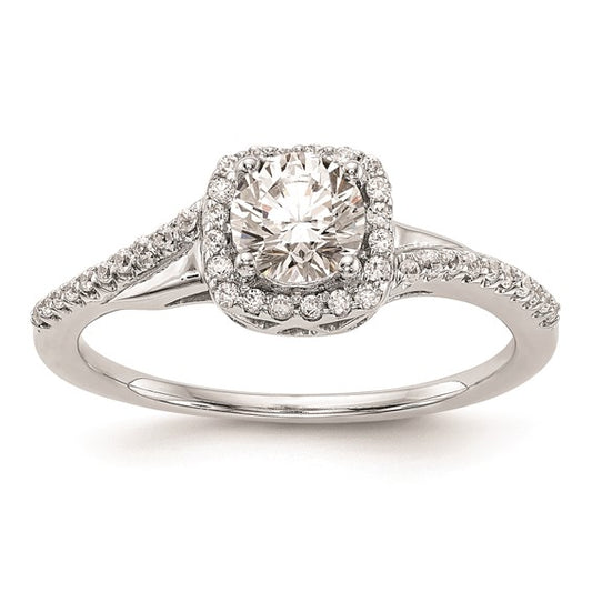 14K White Gold Halo Plus (Holds 1/2 carat (5.2mm) Round Center) 1/5 carat Diamond Semi-Mount Engagement Ring