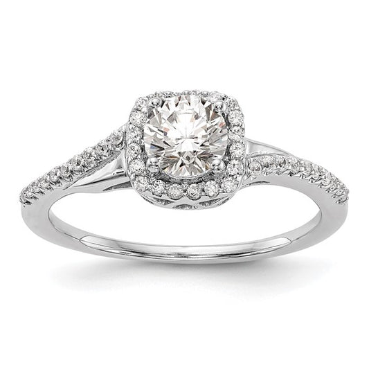 14K White Gold Lab Grown Diamond Complete Cushion Halo Eng Ring