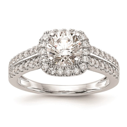 14K White Gold Halo Plus (Holds 1 carat (6.5mm) Round Center) 1/2 carat Diamond Semi-Mount Engagement Ring