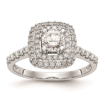 14K White Gold Double Halo (Holds 7/8 carat (6.2mm) Round Center) 1/2 carat Diamond Semi-Mount Engagement Ring