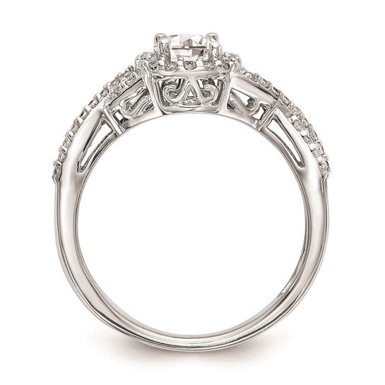 14K White Gold Halo Plus (Holds 1/2 carat (5.2mm) Round Center) 1/4 carat Diamond Semi-Mount Engagement Ring