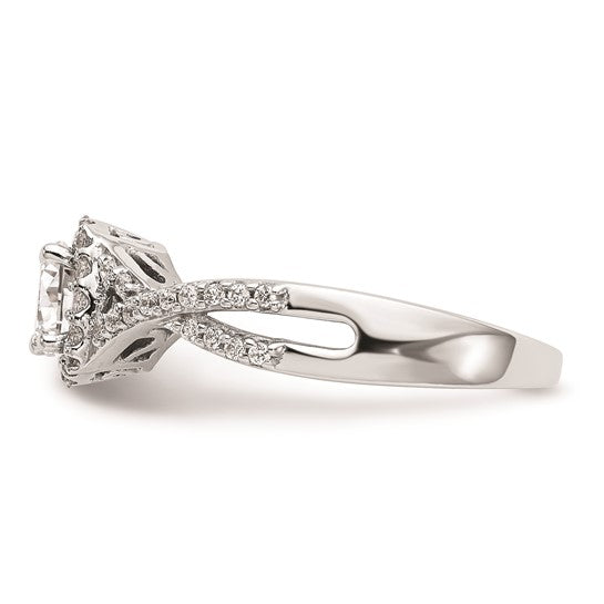 14K White Gold Halo Plus (Holds 1/2 carat (5.2mm) Round Center) 1/4 carat Diamond Semi-Mount Engagement Ring