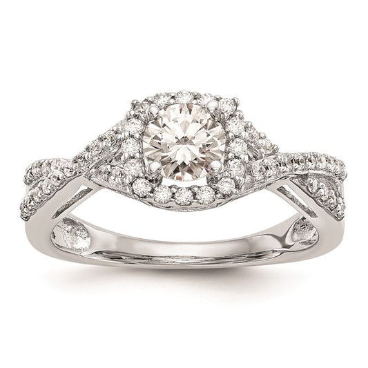 14K White Gold Halo Plus (Holds 1/2 carat (5.2mm) Round Center) 1/4 carat Diamond Semi-Mount Engagement Ring