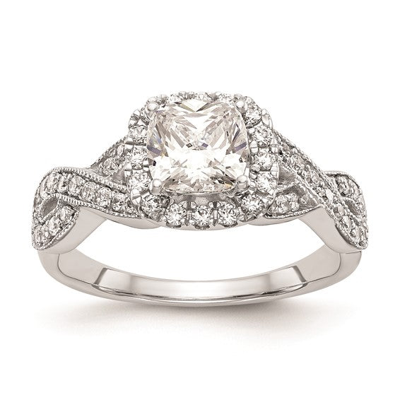 14K White Gold Halo Plus (Holds 1 carat (6.2mm) Cushion Center) 3/8 carat Diamond Semi-Mount Engagement Ring