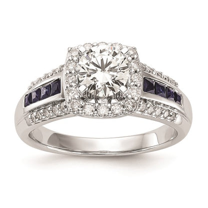 14k White Gold Halo Plus Peg Set 1/3 carat Diamond and Sapphire Semi-Mount Engagement Ring