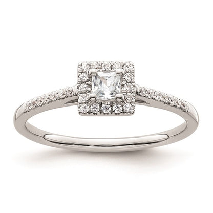 14K White Gold Halo Plus (Holds 1/4 carat (3.00mm) Princess Center) 1/6 carat Diamond Semi-Mount Engagement Ring