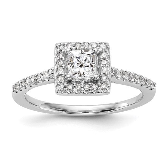 14K White Gold Diamond Princess Semi-Mount Square Halo Engagement Ring