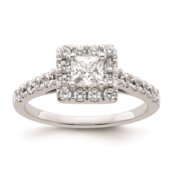 14K White Gold Halo Plus (Holds 1/2 carat (4.5mm) Princess Center) 1/2 carat Diamond Semi-Mount Engagement Ring