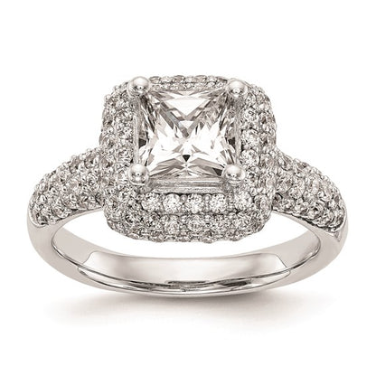 14K White Gold Halo Plus (Holds 1 carat (5.6mm) Princess Center) 1 carat Diamond Semi-Mount Engagement Ring