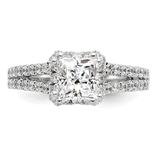 14K White Gold Diamond Princess Semi-Mount Square Halo Engagement Ring