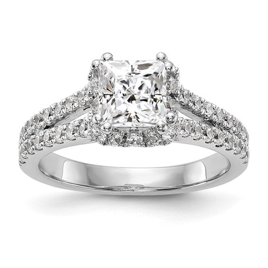 14K White Gold Diamond Princess Semi-Mount Square Halo Engagement Ring