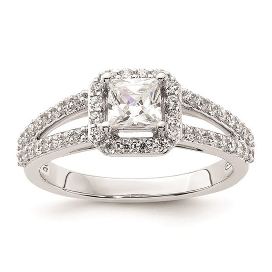 14K White Gold Halo Plus (Holds 1/2 carat (4.5mm) Princess Center) 1/2 carat Diamond Semi-Mount Engagement Ring