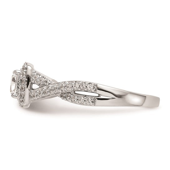 14K White Gold Halo Twist (Holds 1/3 carat (3.8mm) Princess Center) 1/3 carat Diamond Semi-Mount Engagement Ring