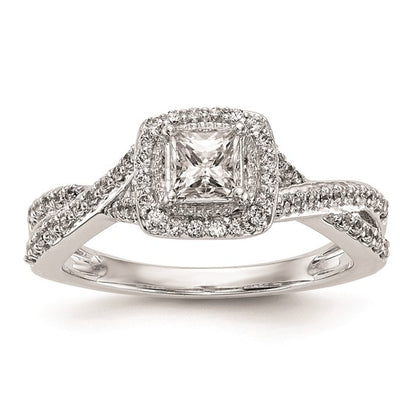 14K White Gold Halo Twist (Holds 1/3 carat (3.8mm) Princess Center) 1/3 carat Diamond Semi-Mount Engagement Ring