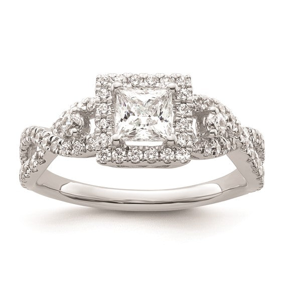 14K White Gold Halo Plus (Holds 1/2 carat (4.5mm) Princess Center) 5/8 carat Diamond Semi-Mount Engagement Ring