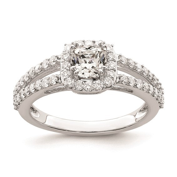 14K White Gold Halo Plus (Holds 1/2 carat (4.8mm) Cushion Center) 1/2 carat Diamond Semi-Mount Engagement Ring