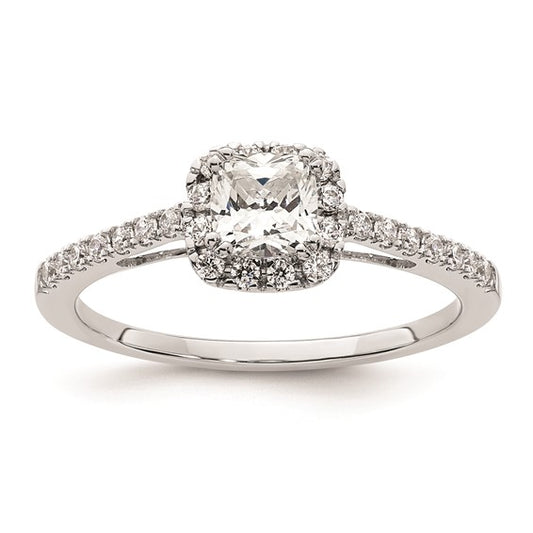 14K White Gold Halo Plus (Holds 1/2 carat (4.5mm) Cushion Center) 1/4 carat Diamond Semi-Mount Engagement Ring