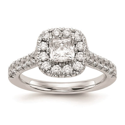 14K White Gold Halo Plus (Holds 1/2 carat (4.8mm) Cushion Center) 3/4 carat Diamond Semi-Mount Engagement Ring