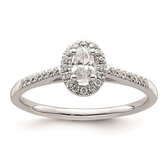 14K White Gold Halo Plus (Holds 1/4 carat (5.0x3.5mm) Oval Center) 1/6 carat Diamond Semi-Mount Engagement Ring