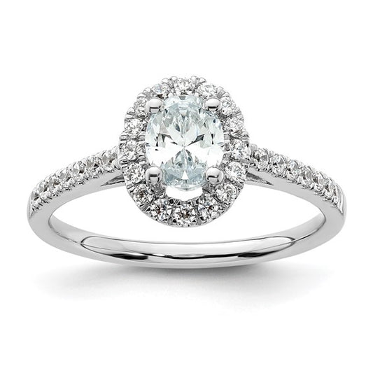 14K White Gold Lab Grown Diamond Oval Halo Complete Engagement Ring