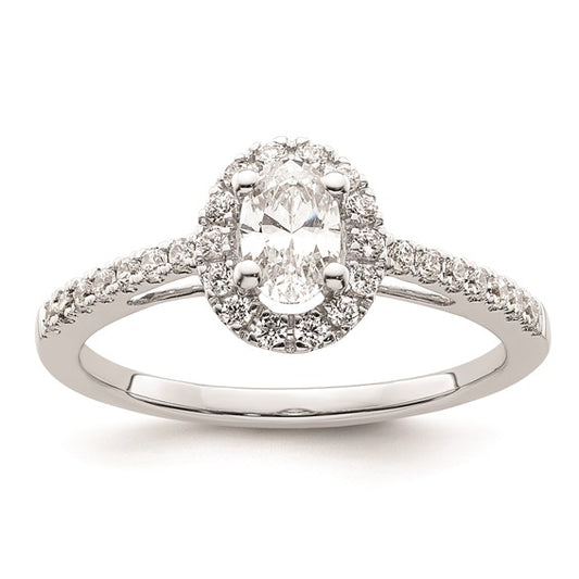 14K White Gold Halo Plus (Holds 1/2 carat (6x4mm) Oval Center) 1/4 carat Diamond Semi-Mount Engagement Ring