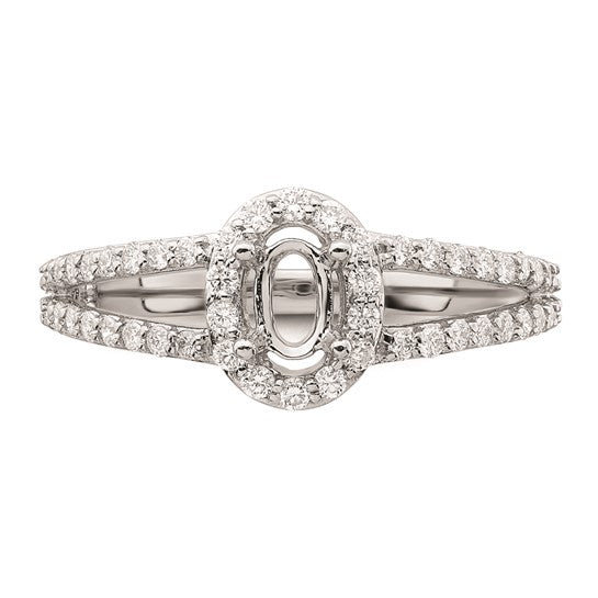 14K White Gold Halo Plus (Holds 1/2 carat (6x4mm) Oval Center) 1/2 carat Diamond Semi-Mount Engagement Ring