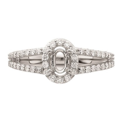 14K White Gold Halo Plus (Holds 1/2 carat (6x4mm) Oval Center) 1/2 carat Diamond Semi-Mount Engagement Ring