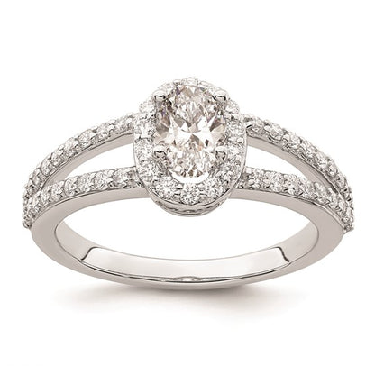 14K White Gold Halo Plus (Holds 1/2 carat (6x4mm) Oval Center) 1/2 carat Diamond Semi-Mount Engagement Ring