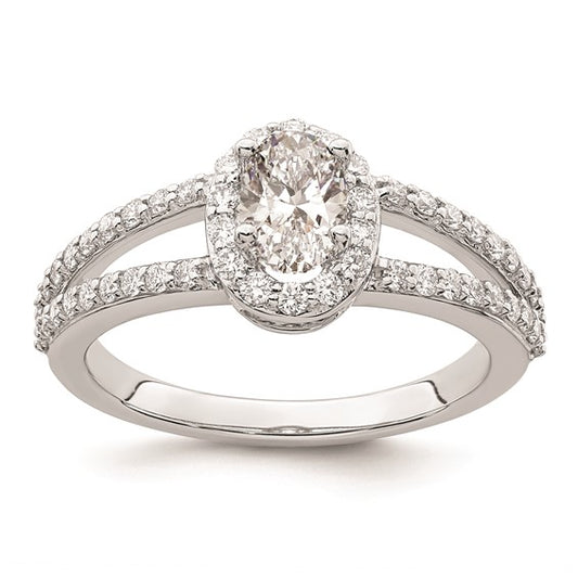 14K White Gold Halo Plus (Holds 1/2 carat (6x4mm) Oval Center) 1/2 carat Diamond Semi-Mount Engagement Ring