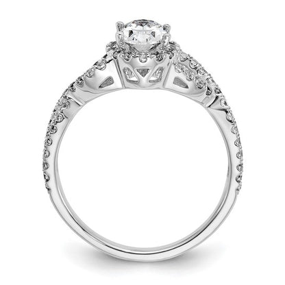 14K White Gold Halo Twist (Holds 1/2 carat (6.5x4.5mm) Oval Center) 1/2 carat Diamond Semi-Mount Engagement Ring