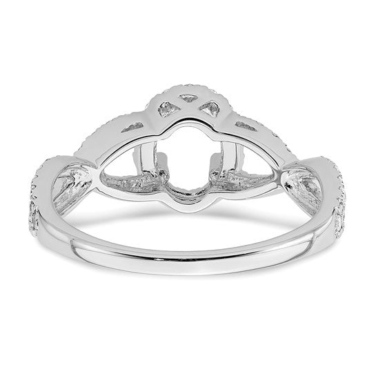 14K White Gold Halo Twist (Holds 1/2 carat (6.5x4.5mm) Oval Center) 1/2 carat Diamond Semi-Mount Engagement Ring