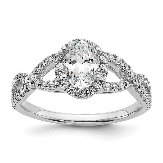 14K White Gold Halo Twist (Holds 1/2 carat (6.5x4.5mm) Oval Center) 1/2 carat Diamond Semi-Mount Engagement Ring