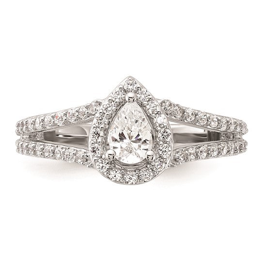14K White Gold Halo Plus (Holds 1/2 carat (6x4mm) Pear Center) 5/8 carat Diamond Semi-Mount Engagement Ring