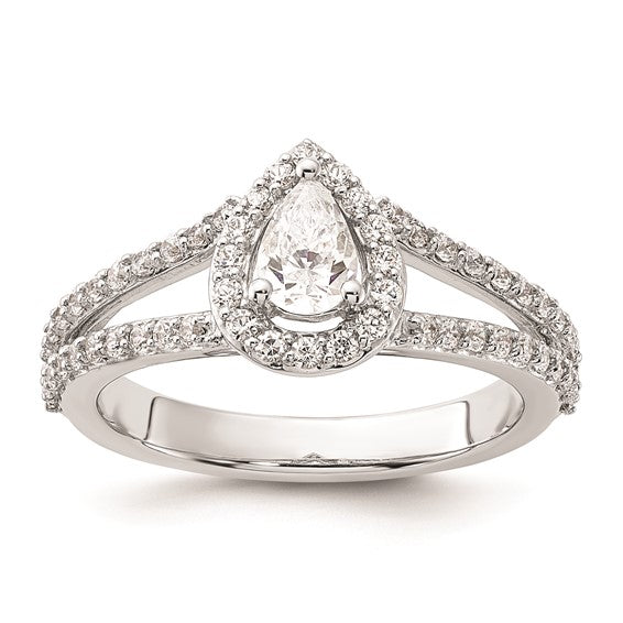 14K White Gold Halo Plus (Holds 1/2 carat (6x4mm) Pear Center) 5/8 carat Diamond Semi-Mount Engagement Ring