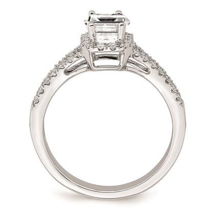 14K White Gold Halo Plus (Holds 1/2 carat (6x4mm) Emerald-cut Center) 3/8 carat Diamond Semi-Mount Engagement Ring