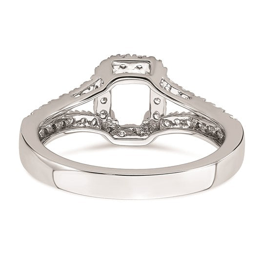 14K White Gold Halo Plus (Holds 1/2 carat (6x4mm) Emerald-cut Center) 3/8 carat Diamond Semi-Mount Engagement Ring