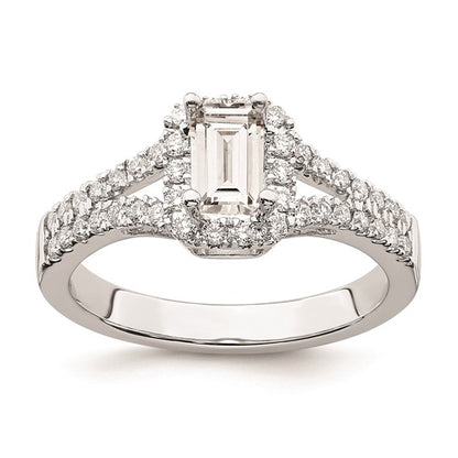 14K White Gold Halo Plus (Holds 1/2 carat (6x4mm) Emerald-cut Center) 3/8 carat Diamond Semi-Mount Engagement Ring