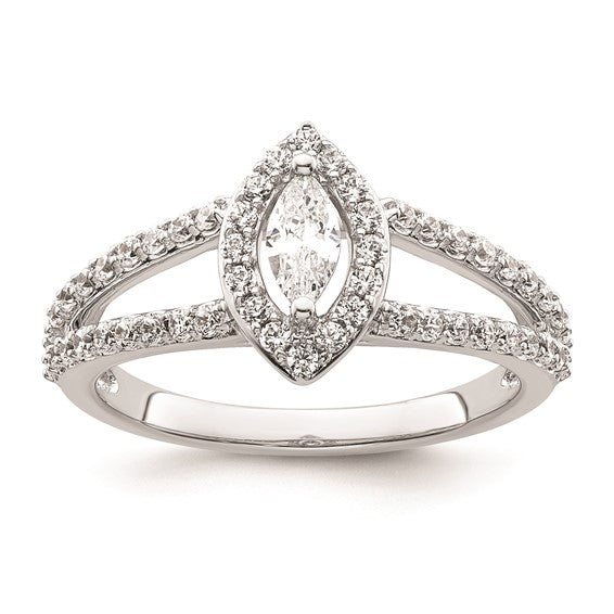 14K White Gold Halo Plus (Holds 1/4 carat (6x3mm) Marquise Center) 1/2 carat Diamond Semi-Mount Engagement Ring