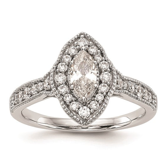 14K White Gold Halo Plus (Holds 3/8 carat (7.0x3.5mm) Marquise Center) 1/3 carat Diamond Semi-Mount Engagement Ring