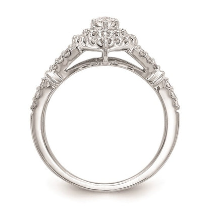 14K White Gold Double Halo (Holds 3/8 carat (7.0x3.5mm) Marquise Center) 1/2 carat Diamond Semi-Mount Engagement Ring