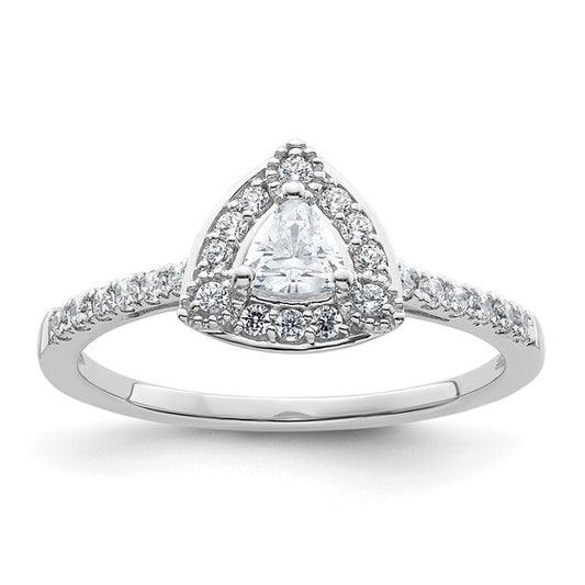 14K White Gold Halo Plus (Holds 1/4 carat (4.00mm) Trillion Center) 1/4 carat Diamond Semi-Mount Engagement Ring