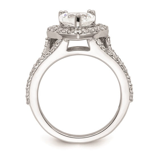 14K White Gold Halo Plus (Holds 1.5 carat (7.5mm) Heart Center) 1 carat Diamond Semi-Mount Engagement Ring