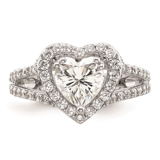 14K White Gold Halo Plus (Holds 1.5 carat (7.5mm) Heart Center) 1 carat Diamond Semi-Mount Engagement Ring