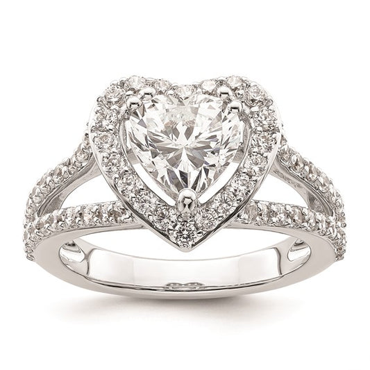 14K White Gold Halo Plus (Holds 1.5 carat (7.5mm) Heart Center) 1 carat Diamond Semi-Mount Engagement Ring