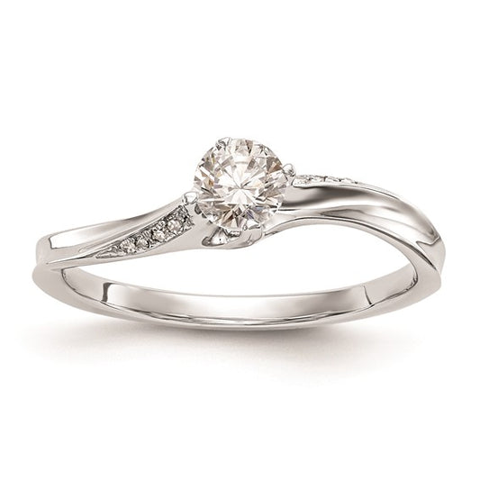 14k White Gold By-Pass (Holds 1/4 carat (4.1mm) Round Center) .03 carat Diamond Semi-mount Engagement Ring