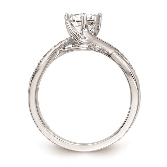 14k White Gold By-Pass (Holds 1/2 carat (5.00mm) Round Center) 1/10 carat Diamond Semi-mount Engagement Ring