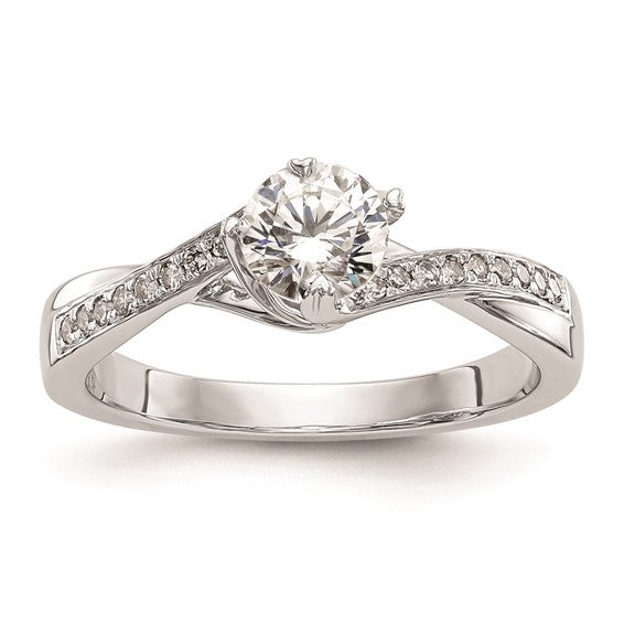 14k White Gold By-Pass (Holds 1/2 carat (5.00mm) Round Center) 1/10 carat Diamond Semi-mount Engagement Ring